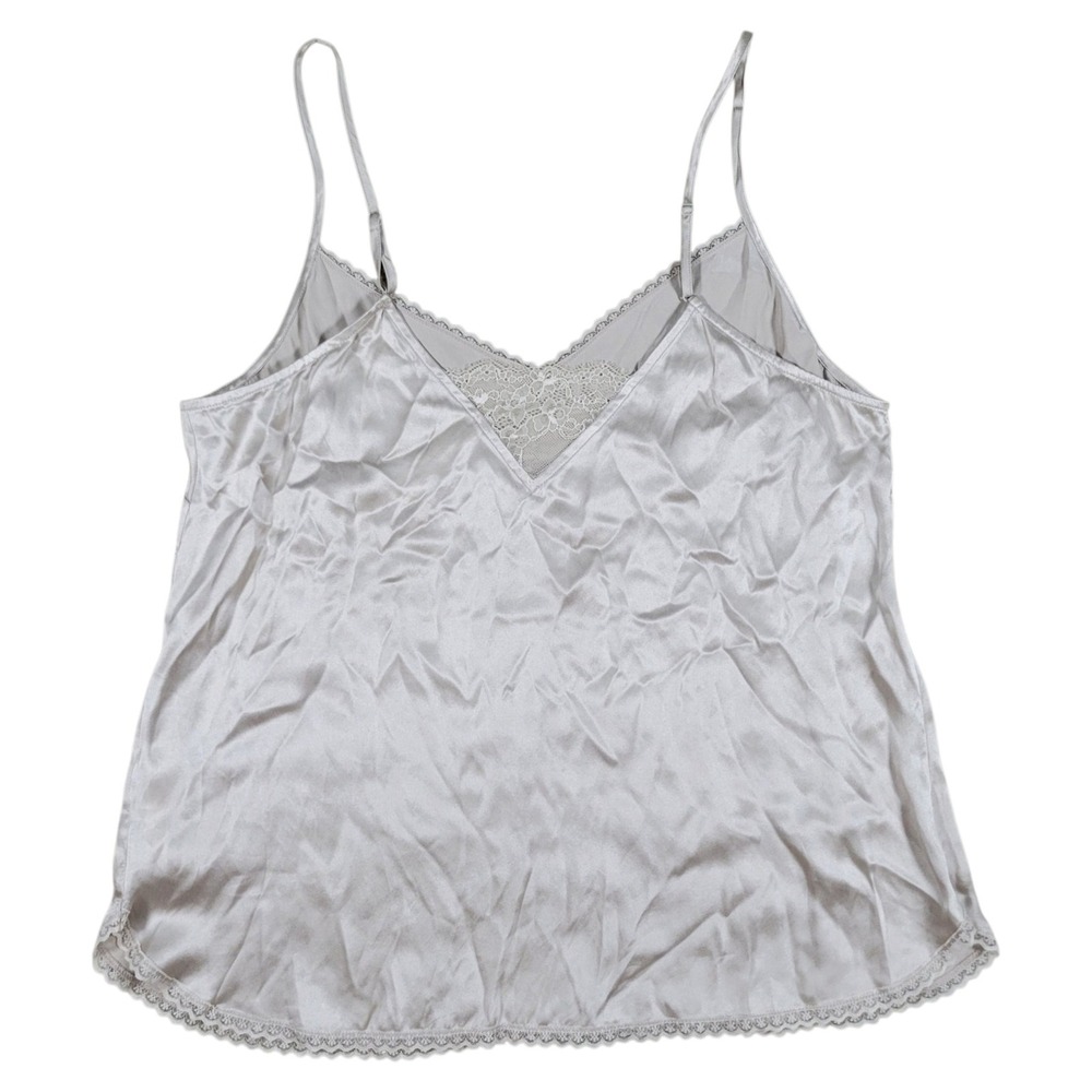 By Anthropologie Lace Trim Silk Cami Womens L Beige Satin Strappy Camisole Tank - Picture 2 of 8